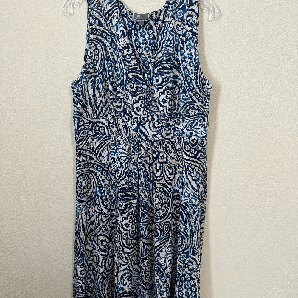 JM Collection Blue and White Sleeveless V-Neck Sundress
